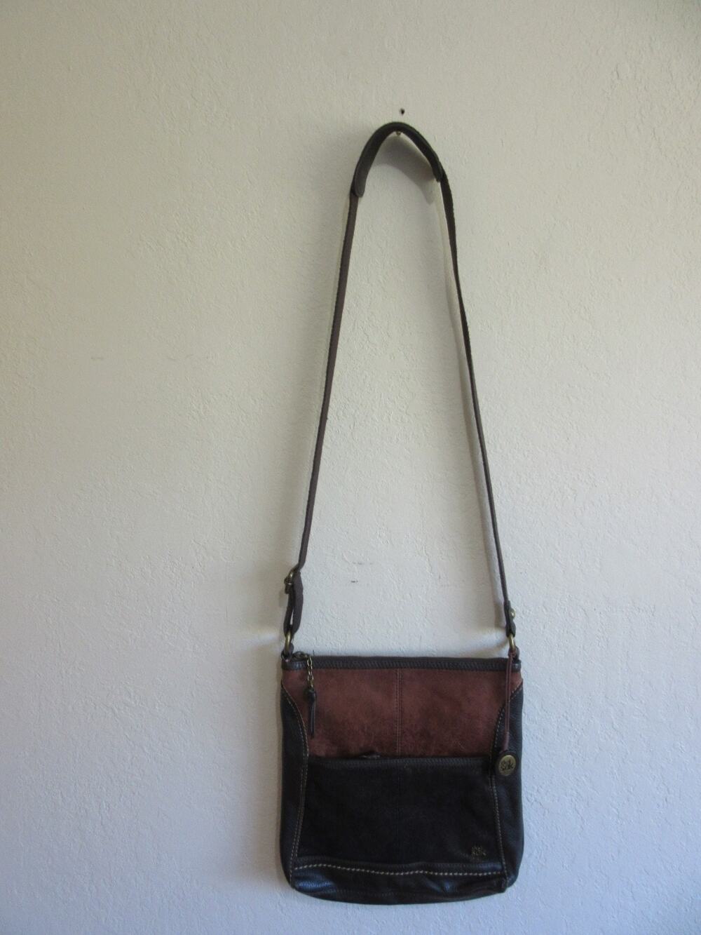 the sak Brown Grained Leather Top Zip Crossbody Bag Business Work Casual-JB3